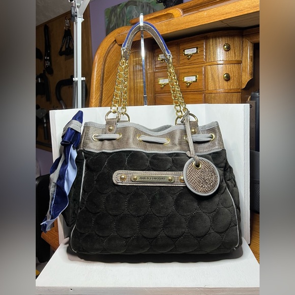 Vintage 2010 Juicy Couture Quilted Velvet Daydreamer - Black/Grey/Blue - Picture 1 of 11